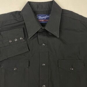 Wrangler Mens Western Snap Shirt Black Long Sleeve X-Long Tails 17.5 x 35 Cotton